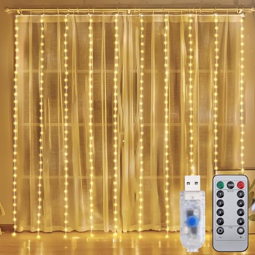 SALCAR 2x2m 200 LED Lichtervorhang Innen, 8 Modi LED Lichterkette...