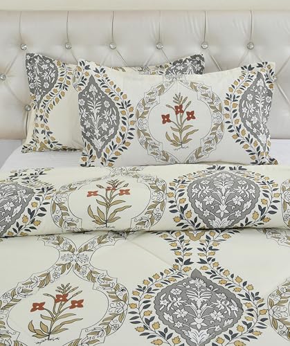 Image of VOMZER Super Soft Microfiber All-Season King Size AC Comforter (90x95 Inches) | Duvet for Double Bed with 1 Flat Bedsheet (90x100 Inches) 2 Pillow Covers | 4 Piece Comforter Bedding Set Off White