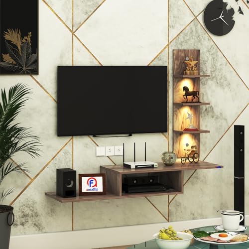 Image of Thomas Engineered Wood LED Light TV Unit Wall Mounted TV Unit Wall TV Stand TV Cabinet for Living Room, Set Top Box Stand - CoachWood (D.I.Y - Do-It-Yourself) Ideal for Up to 43 inch Inches