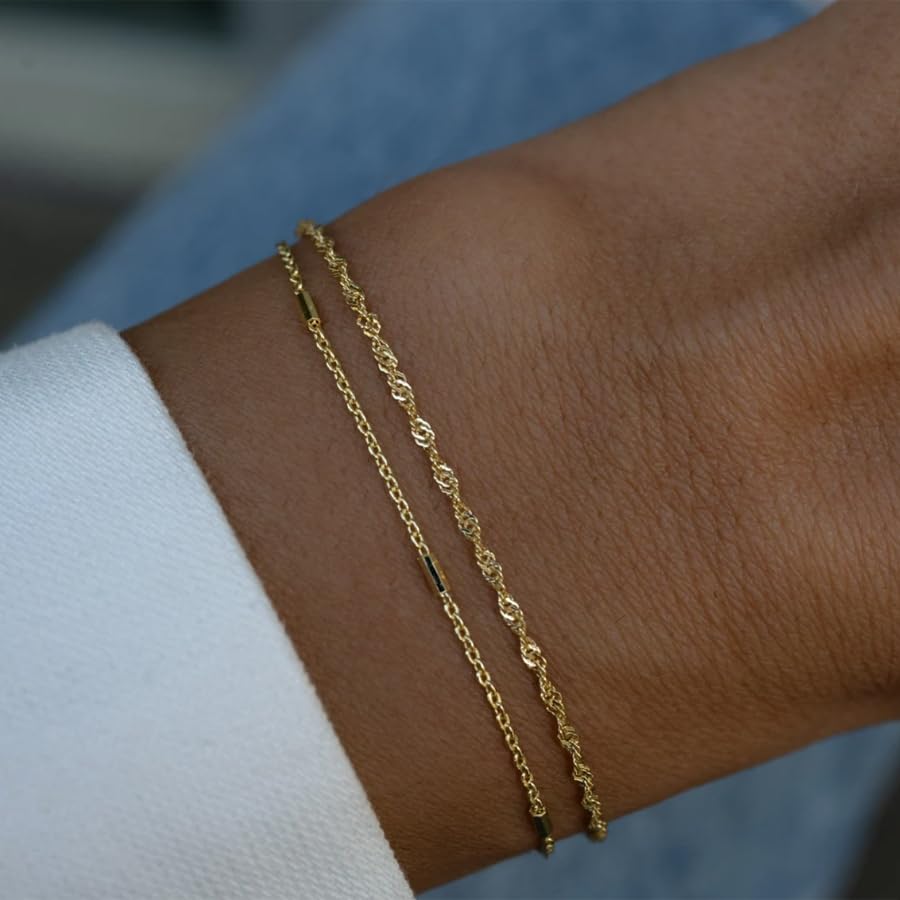 SAM & LORI 2-Layer Trendy Dainty Gold Bracelets for Women-Waterproof-Adjustable Minimalist Summer Stack Non Tarnish3