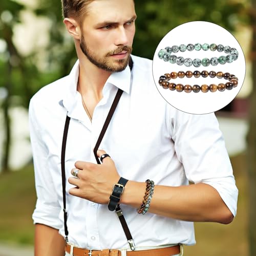 15pcs 8mm Gorgeous Semi-Precious Gemstone Bracelet, Round Beaded Bracelets for Women Men, Crystal Stretch Bead Bracelet Jewelry Gifts4