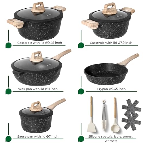 Just Perfecto Lot Casseroles et Poêles, Poêle à Frire 20cm/26cm, Casserole 18cm/20cm, Sauteuse 26cm, Induction, Poignée Amovible, Revêtement Antiadhésif, Couvercles Antiprojections (Jl-38) – Image 3