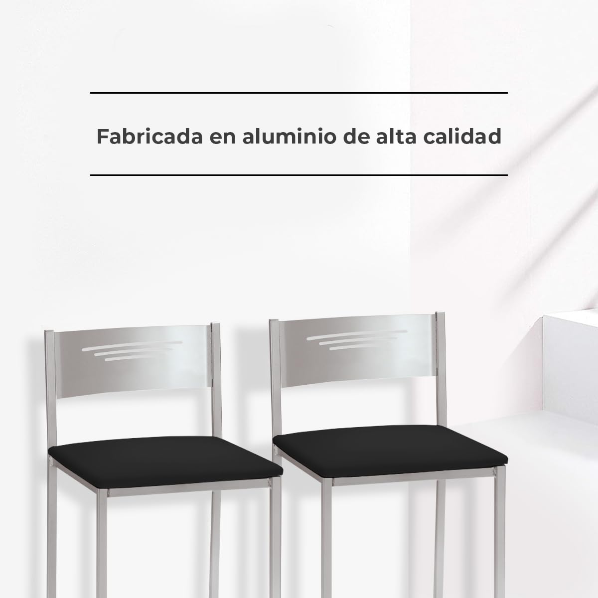 ASTIMESA Dos Taburetes de Cocina con Respaldo Polipiel Negro, Altura de Asiento 45 cms (TABCRNE)