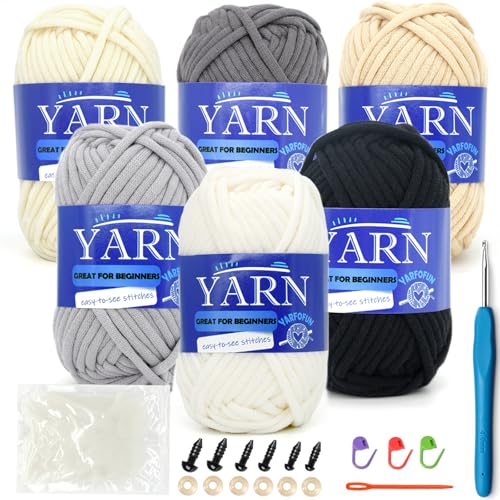 Image of 6 Pack Beginners Crochet Yarn Cotton Easy Yarn for Beginners Crocheting and Knitting with Easy to See Stitches Cotton Nylon Blend Yarn for Beginners Crochet Kit-Black White Series