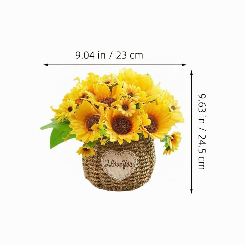Bonsai Finto Di Girasole 9 Pollici Pianta Artificiale in Vaso Per Arredamento Casa Ufficio Scrivania E Davanzale Decorazione Di Fiori Artificiali