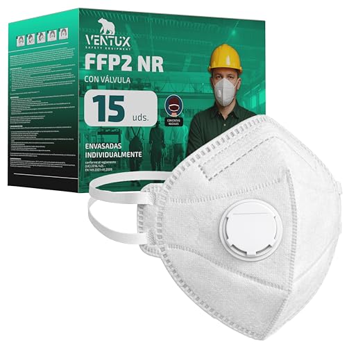 Mascarillas FFP2 con Válvula – 15 Unidades | FFP 2 Blancas con Cintas Nucales | Mascarilla FFP2 Válvula Antipolvo Sellada Individualmente | Protección Respiratoria CE EN149:2001