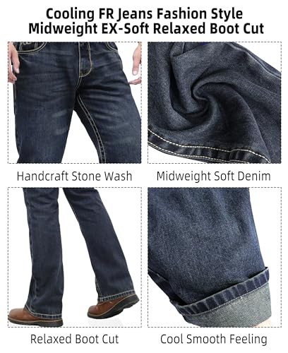 BOCOMAL FR Jeans for Summer Midweight EX-Soft Relaxed Boot Cut Vintage Washed Flame Resistant Work Pants NFPA2112 CAT23