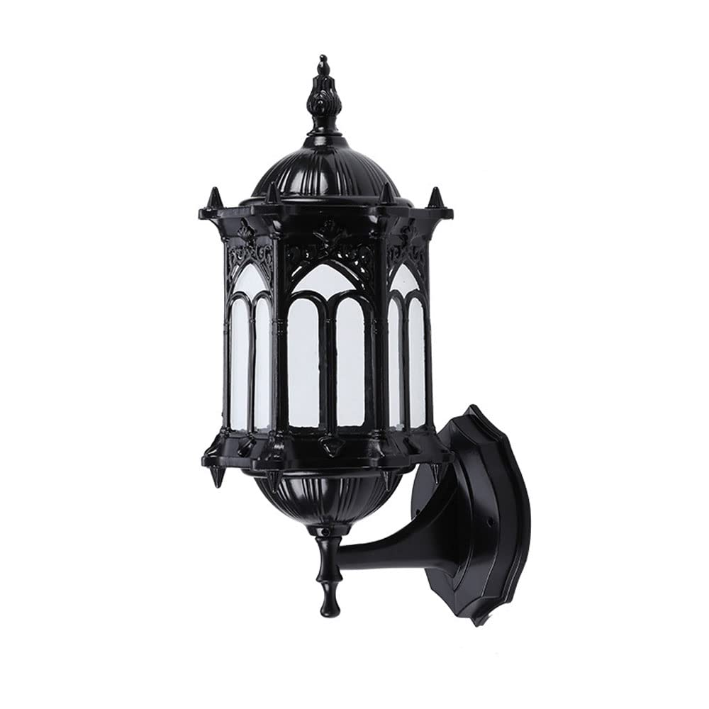 NHPJFDC Antique Bronze European Wall Lamp - IP44 Waterproof Outdoor Sconce Glass Shade for Entryway, Courtyard, and Garden Lighting(Black)
