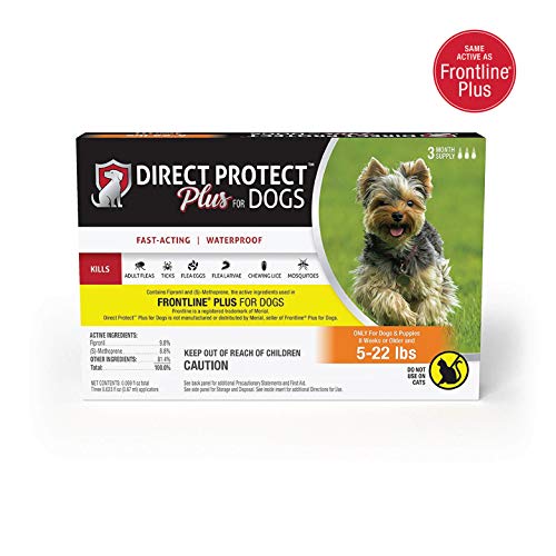 Direct Protect Plus 100536269  Flea & Tick Topical Treatment for Dogs, Waterproof & Fast Acting, 3 Month Supply, 5-22 lb