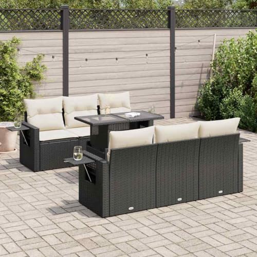 Vetnasa Set de sofás de jardín 7 pzas con Cojines ratán sintético Negro Mobiliario, Muebles de jardín, Conjuntos de jardín Negro 72,2 KG