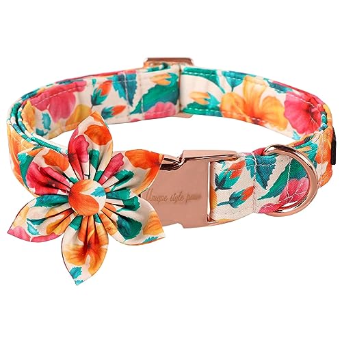 Unique style paws Dog Collar with Flower, Colorful Flower Collar
