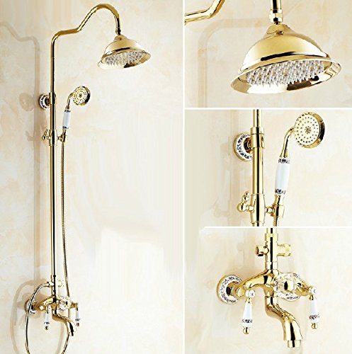 Robinet de douche doré avec douchette céramique double de haute qualité