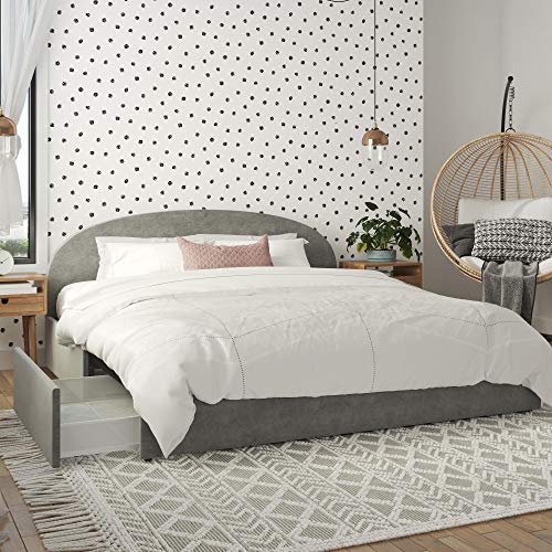 Mr. KateMoon Upholstered Bed with Storage, King Size Frame, Light Gray Velvet