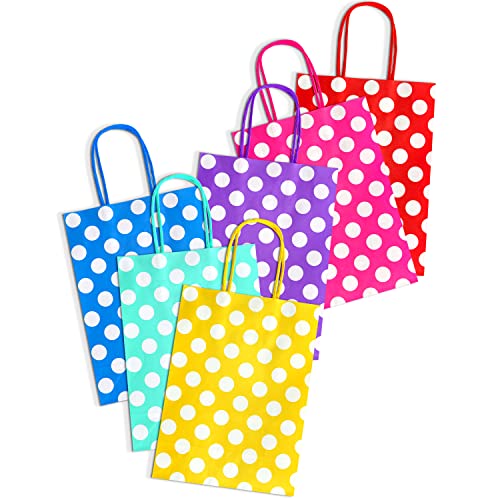 Image of BLEWINDZ 32 Pieces Small Gift Bags with 32 Tissues, 8 Colors Rainbow Party Favor Bags with Handle for Birthday, Wedding and Party Celebrations (Polka Dots)
