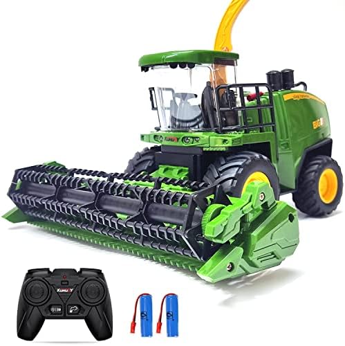 Remote Control Tractor Toy - Kids RC Harvester with 2 Rechargeable Batteries, Spray Function/LED Light/Realistic Sound, Toddlers Farm Vehicle Toys for 3 4 5 6 7 8 Year Old Boys Christmas Birthday Gift