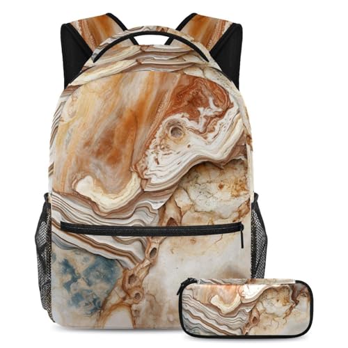 Sac à dos motif marbre 43 avec trousse et cartable Large pour une rentrée sereine