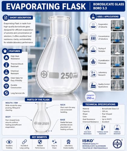 Image of ISKO Borosilicate glass 24 /29 Joint Recovery Flask Heavy Wall Single Neck Round Bottom Evaporating Flask (250ml)