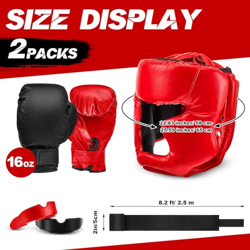 Image of Kanayu 14 Pcs Boxing Gloves and Headgear Set for Beginners Youth 16 Ounce Boxing Gloves Headgear Helmet Hand Wraps Mouth Guards Equipment for Beginners Training Equipment Gifts
