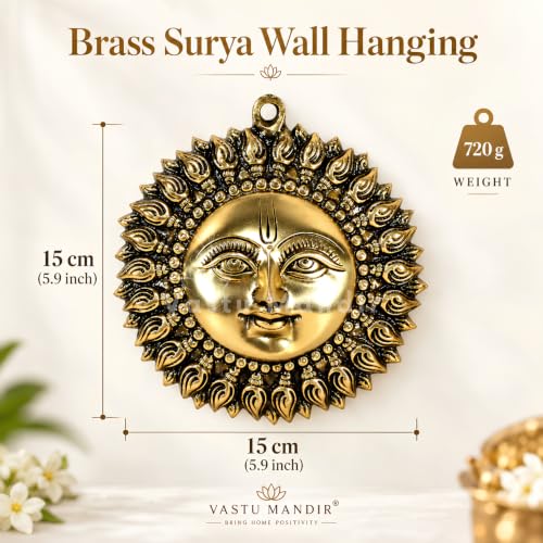 Image of Solid Brass Sun Face Wall Idol, Vastu Remedy (6 Inch, 750 g)