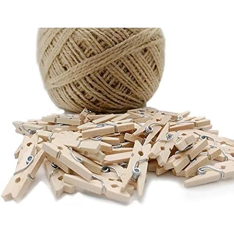 60pcs Mini Wooden Pegs + 100m String, Dorman & Walsh Mini Pegs for Decorative Photo Wall, DIY Decoration's, Mini Wooden Clothes Pegs, Tiny Pegs for Arts and Crafts, Weddings & Events Cover