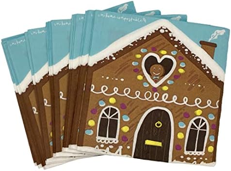 Gingerbread House Napkins - Pack of 20 Festive, Triple Layer, Compostable, Square Tissue Serviettes for Christmas Dinners, Xmas Parties & Events