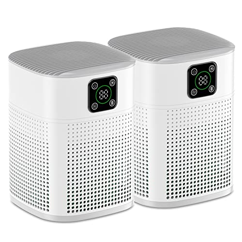 Paquete de 2 purificadores de aire para dormitorio doméstico de hasta 650 pies cuadrados, purificador de aire HEPA Honeyuan H13 con entrada de aire de 360°, 3 velocidades de ventilador, filtración de 3 etapas para caspa de mascotas, polvo y humo de polen