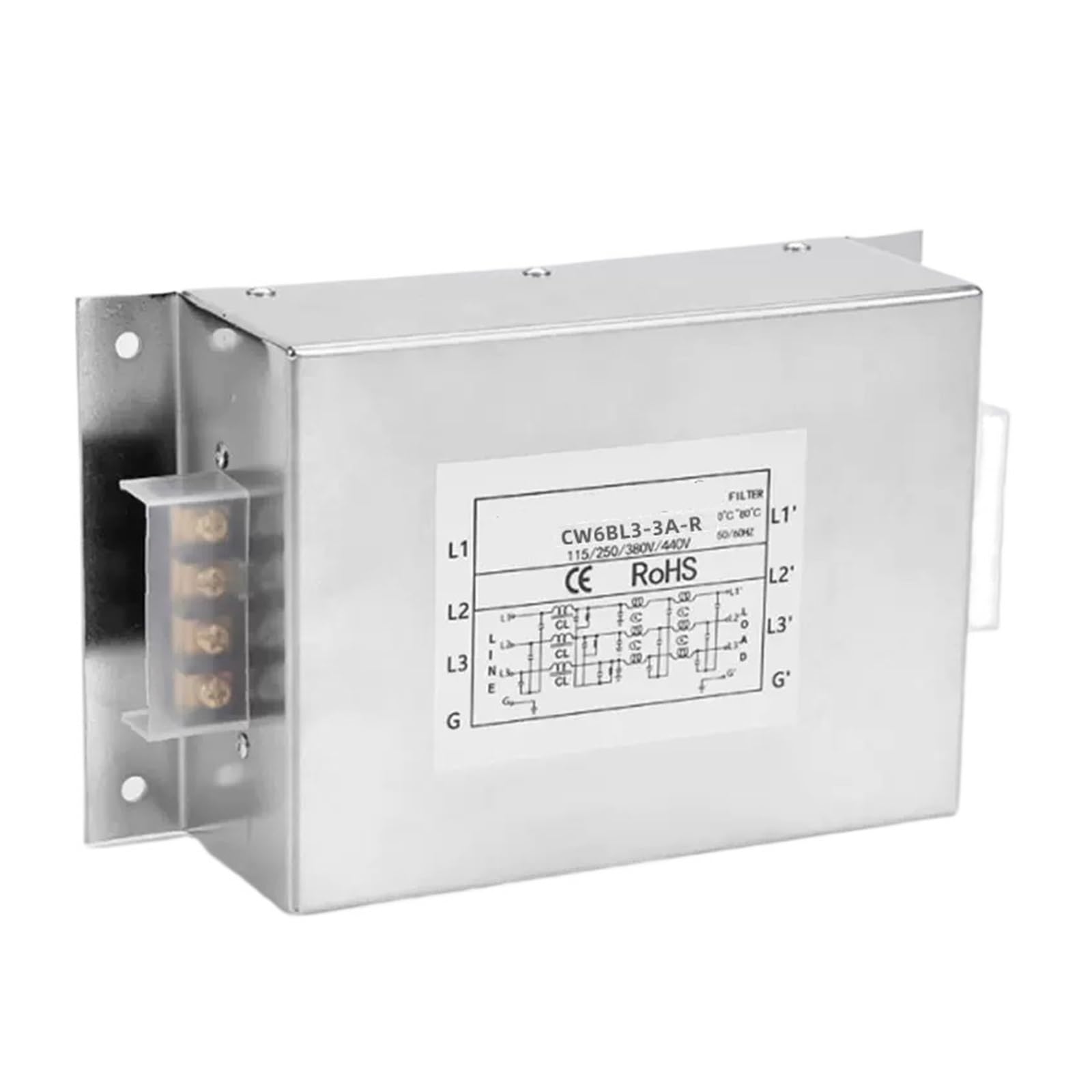 Filtro de potencia trifásico CW6BL3-3A-R contra averías en servomotor y bloque de terminales