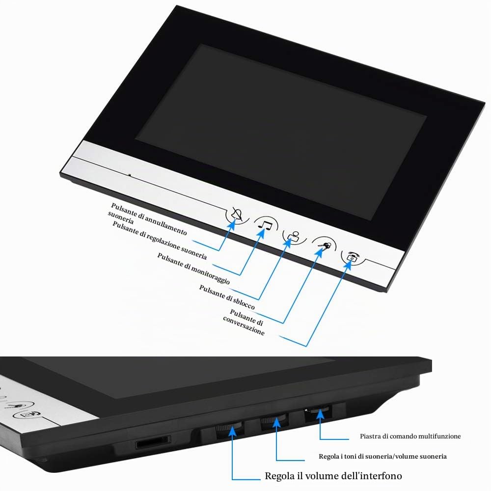 Sistema videocitofonico 2 monitor Videocitofono 7 pollici Clear Display per campanello per la casa Videocamera Night Vision Max a 100 metri
