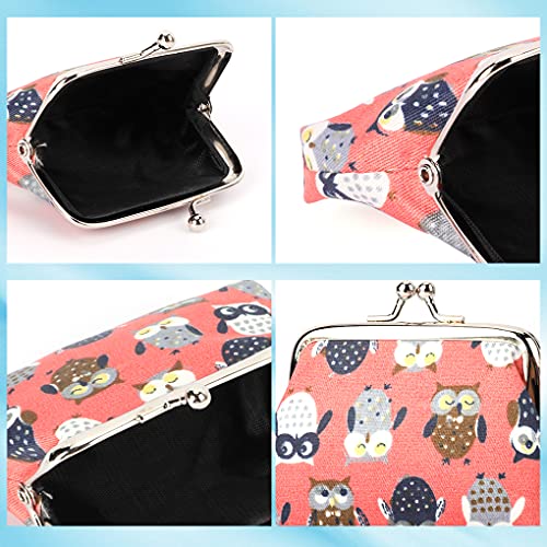 Oyachic 4Pcs Owl Coin Purse Canvas Change Purse Kiss Lock Clasp Clutch Animal Wallet Bag Vintage Trinkets Pouch Women Key Holder #TOP6