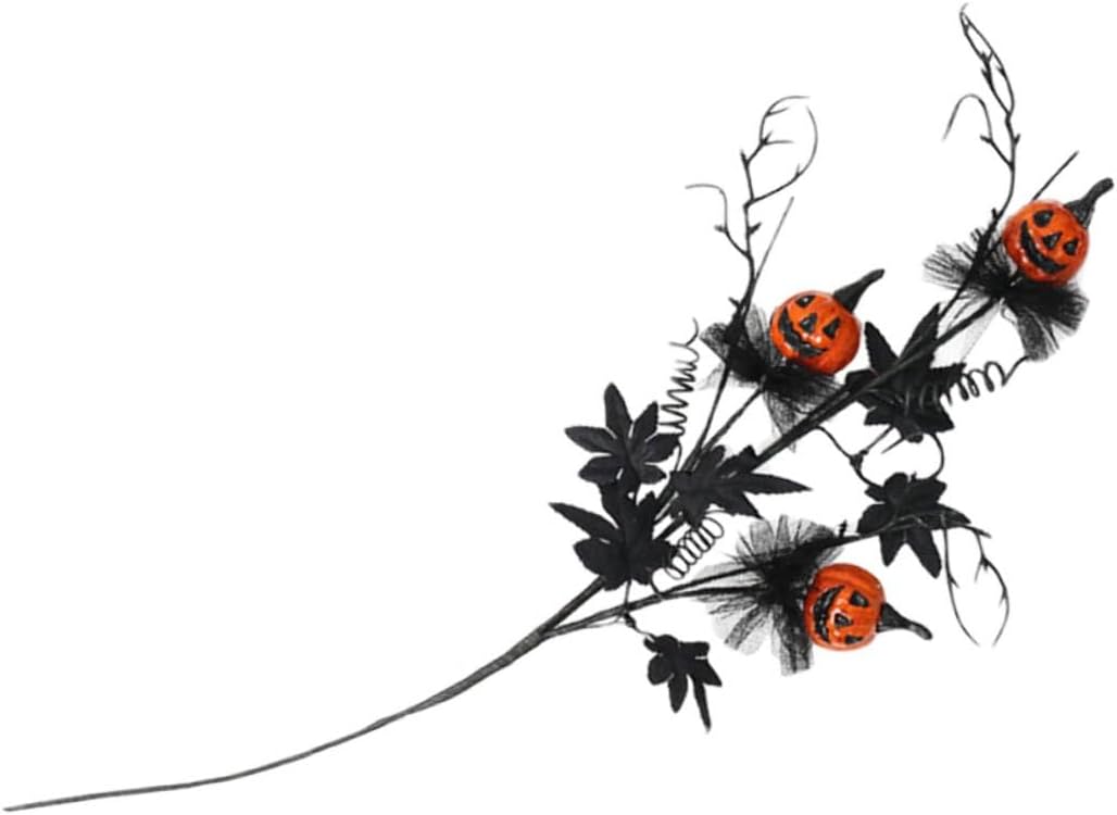OSALADI Black Faux Maple Leaf Stem with Artificial Pumpkin Branch for Halloween Decoration, DIY Spooky Floral Twig for Party and Photography Props