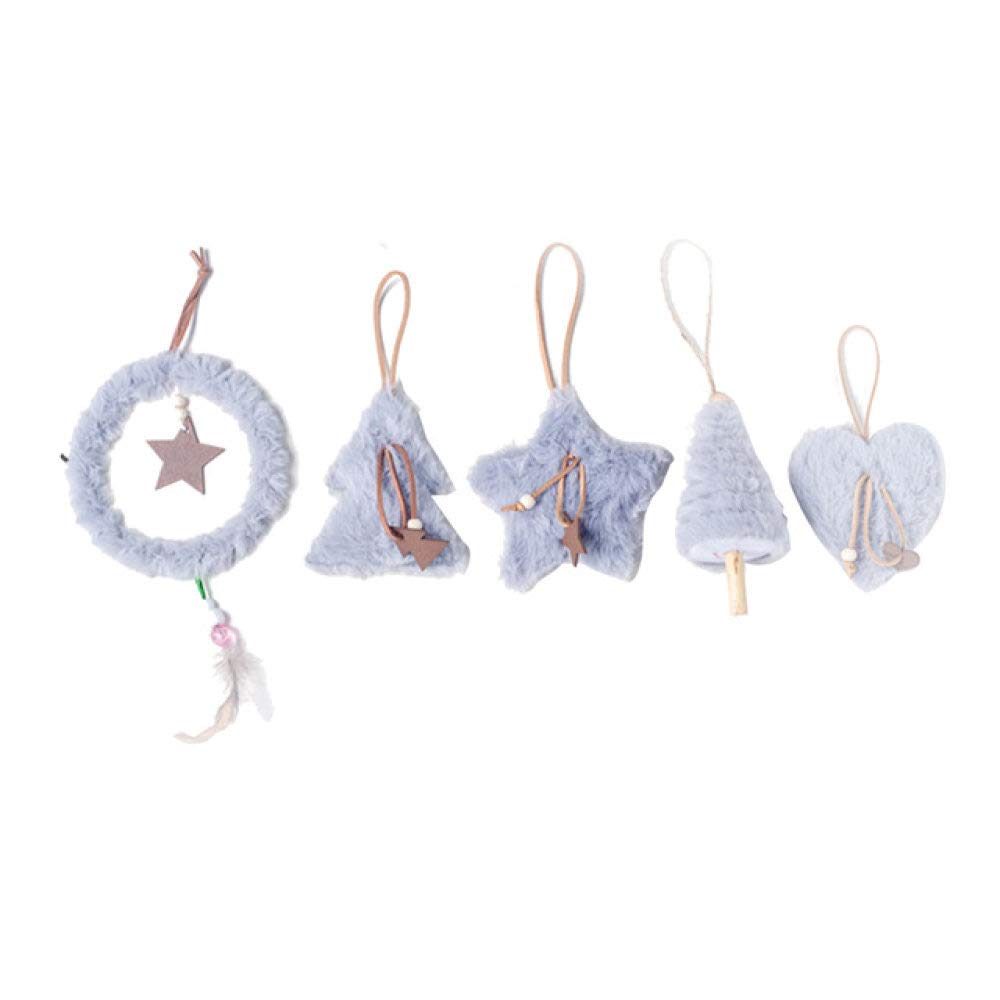 Décoration de Noël : 5 pendentifs suspendus arbre de Noël rose blanc et gris clair