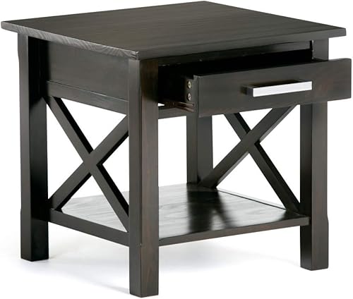 Miniatura 4 de SIMPLIHOME Kitchener - Mesa auxiliar cuadrada contemporánea de madera maciza de 21 pulgadas de ancho en marrón nogal con almacenamiento, 1 cajón y 1
