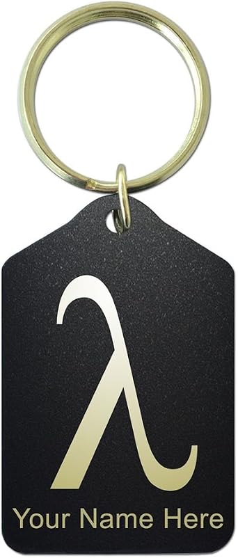 Keychain, Lambda Symbol, Personalized Engraving Included Black Metal