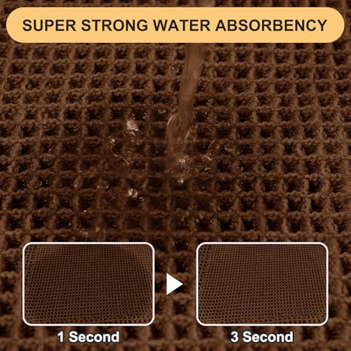 Waffle Bath Mat Set 2 Piece, Boho Woven Modern Bath Rug Absorbent Non Slip, Ultra Soft Bathroom Mats, Machine Washable Knit Bath Rugs with Tassels for Bathroom, Bedroom, Kitchen, Shower, Tub, Brown by IM HOME - Image 3