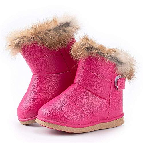 Meckior Toddler Girls Boys Outdoor Waterproof Fur Lined Snow Boots Pu Leather Warm Winter Slip Resistant Cold Weather Flat Booties Kids Shoes #TOP26