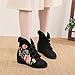 GHAKKE Women's Plush Flower Embroidered Shoes Winter Warm Short Boots Fashion Internal Height Increase Short Boots Chinese Ancient Style Hanfu Shoes(Black,7.5)