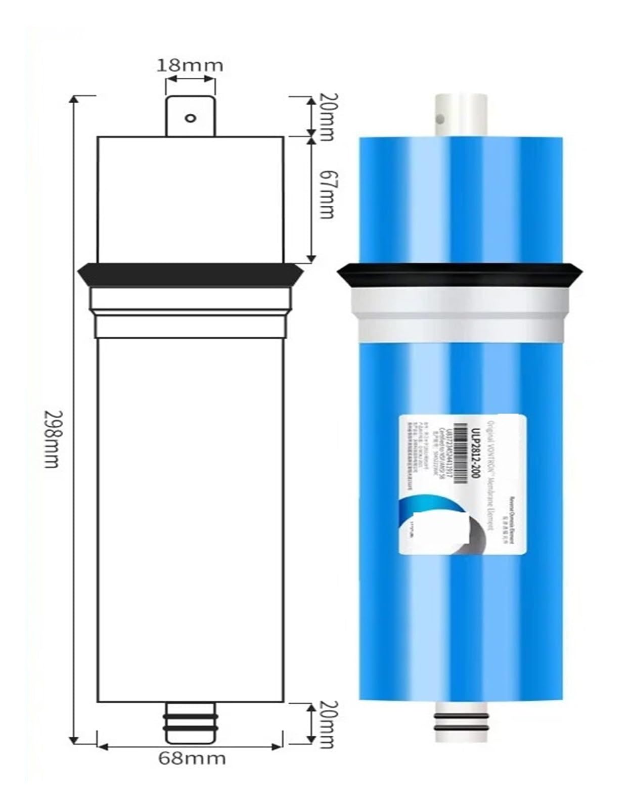 Elemento de membrana RO de ósmosis inversa universal 2812-200 GPD, for purificador de agua potable RO debajo del fregadero