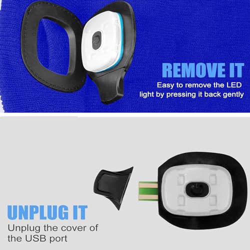 Navoys Headlight Beanie Hat - USB Rechargeable, Unisex, Winter Headlamp, 3 Brightness Settings 40/60/120 Lumens, Head Torch for Men and Women, Runners Walkers Tradesmen, Hiking Accessories (Blue) - Image 4