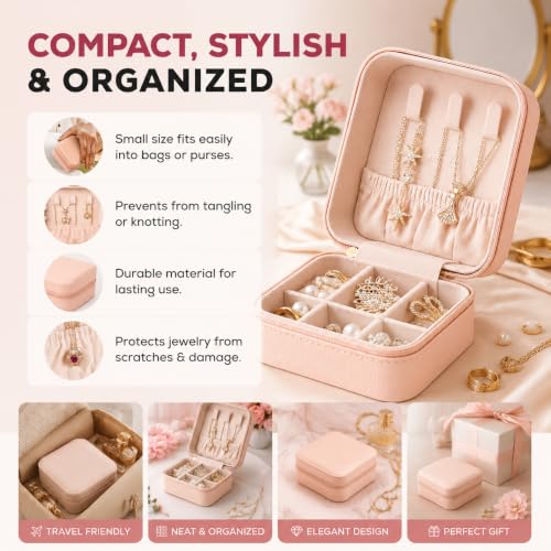 Image of PRIMIT Personalized Jewelry Box with Name & Birth Flower - Custom Travel Jewelry Organizer Case - Bridesmaid, Birthday, Christmas Gift for Women & Girls (Spring Elegance)