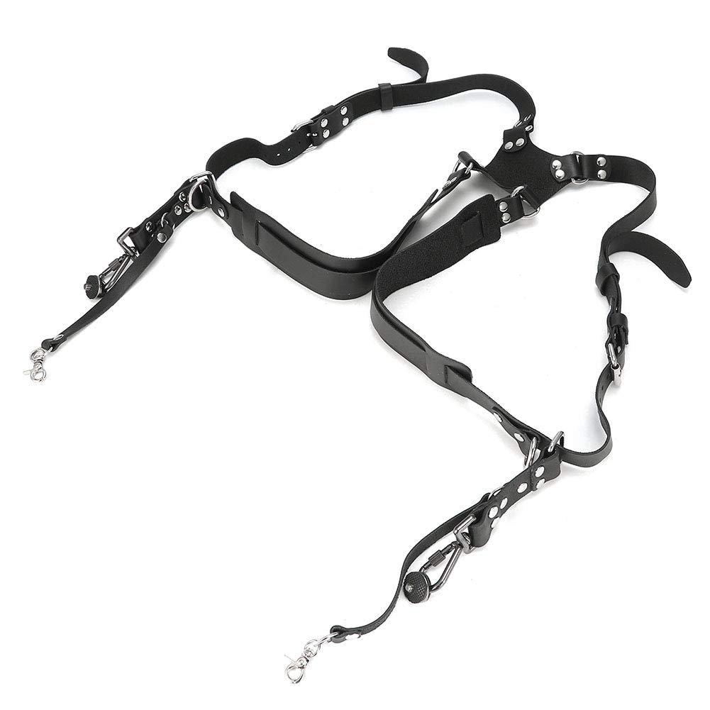 JEOZBM Tracolla per Fotocamera, Imbracatura in Pelle per Doppia Fotocamera, Imbracatura Toracica con Doppia Tracolla per Fotocamera, Accessori per Fotocamera per DSLR/SLR(23cm-Nero)