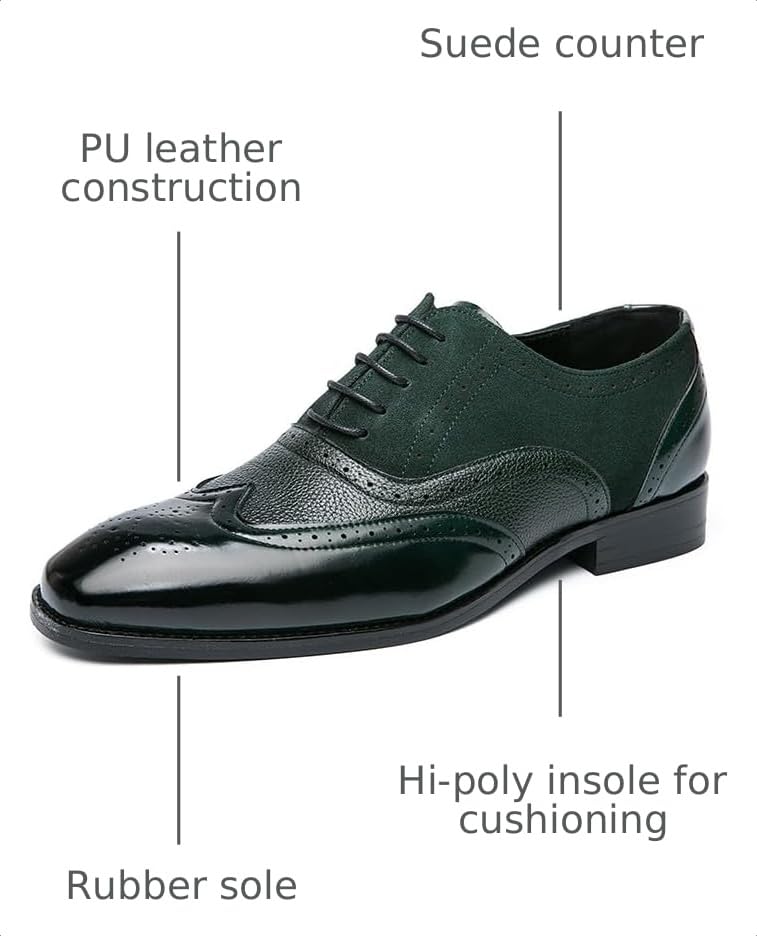 Image of Santimon Men's Classic Modern Formal Oxford Wingtip Lace Up Dress Shoes, Two-Tone Perforated Brogues Uniform Casual Oxford Dress Shoes