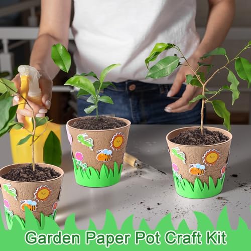 Sunnychicc 72 Pcs 4 Inch Garden Paper Pot Craft Kit Spring Crafts Bulk Including Round Paper Mache Pots Adhesive Foam Sticker EVA Grass Sticker Mother's Day DIY Planting Growing Garden Kit by Sunnychicc - Used condition - Image 5