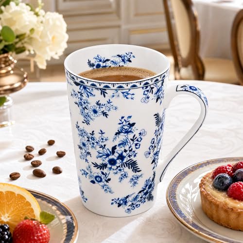 Taza alta de porcelana fina con diseño floral 14 oz miniatura 3