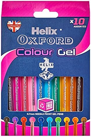 Helix Oxford Colour Gel Pens (x10 Pack Assorted Colours) with Plastic Free Packaging, 10 Count (Pack of 1)