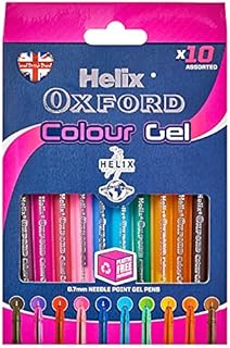 Helix Oxford Colour Gel Pens (x10 Pack Assorted Colours) with Plastic Free Packaging, 10 Count (Pack of 1)