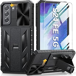 for Samsung Galaxy S21 FE 5G Case: 360 Military Grade Shockproof Protective with Camera Protection Rugged Phone Cover- Heavy Duty Dual Layer Hybrid Hard Shell with Kickstand (black)
