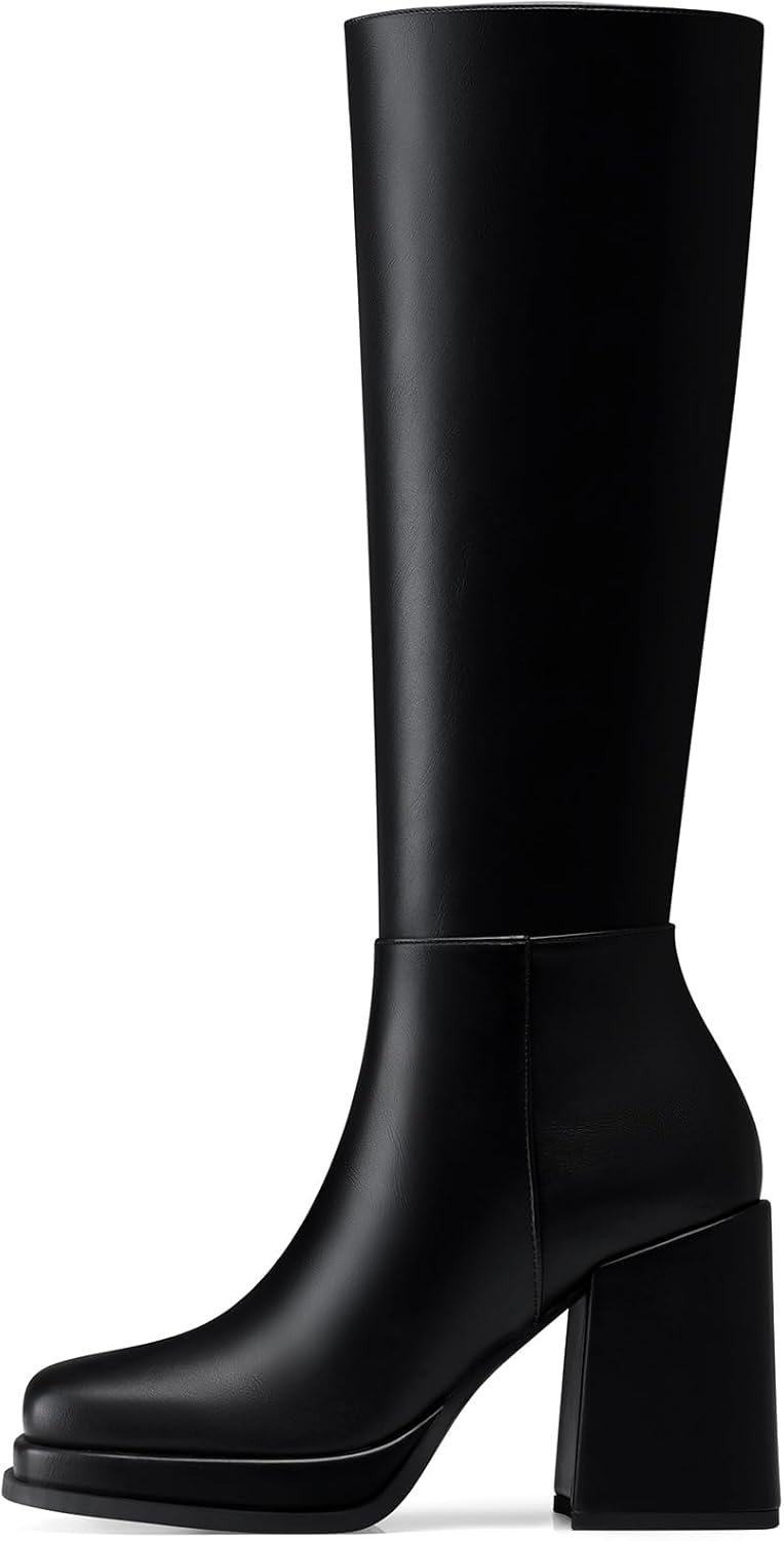 Women Knee High Boots: 3.5 In Chunky Heel, Fashion Platform Tall Boots, 2026 Spring Winter Trendy Boot for Date, Party, Weenkend, Vacation, Office
