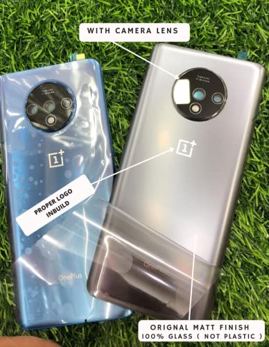 Image of Replacement Glass Back Battery Door Housing Panel with Camera Frame Logo and Adhesive Sticker for OnePlus 7T HD1901 - Glacier Blue