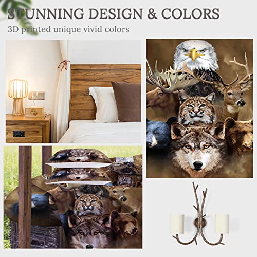 Sleepwish Bear Wolf Eagle Elk Moose Deer Comforter Sets King 4 Pcs, Boys Quilt Comforter Bedspread Coverlet With Pillow Shams, Gold Native Wolf Bedding Sets King #TOP3