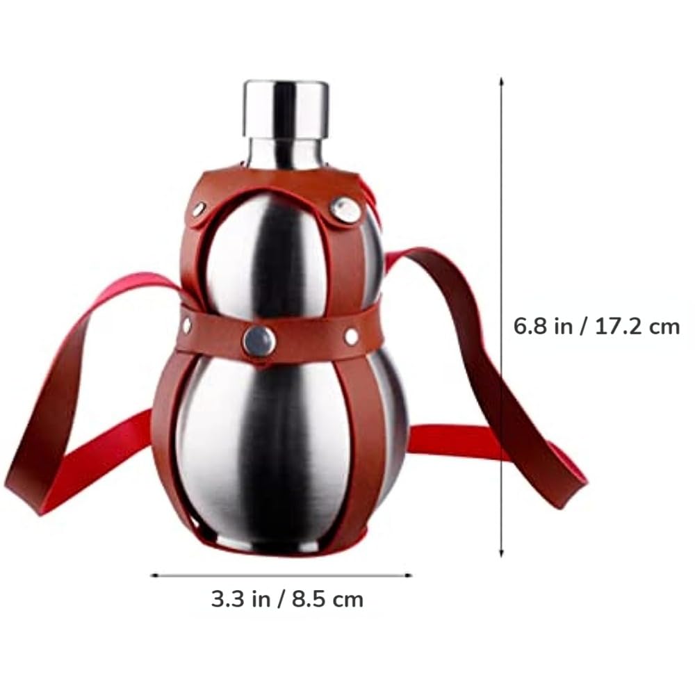 Hengyun 16 Oz Stainless Steel gourd Wine Flask Bottle Flagon Kettle Outdoor Brown Strap